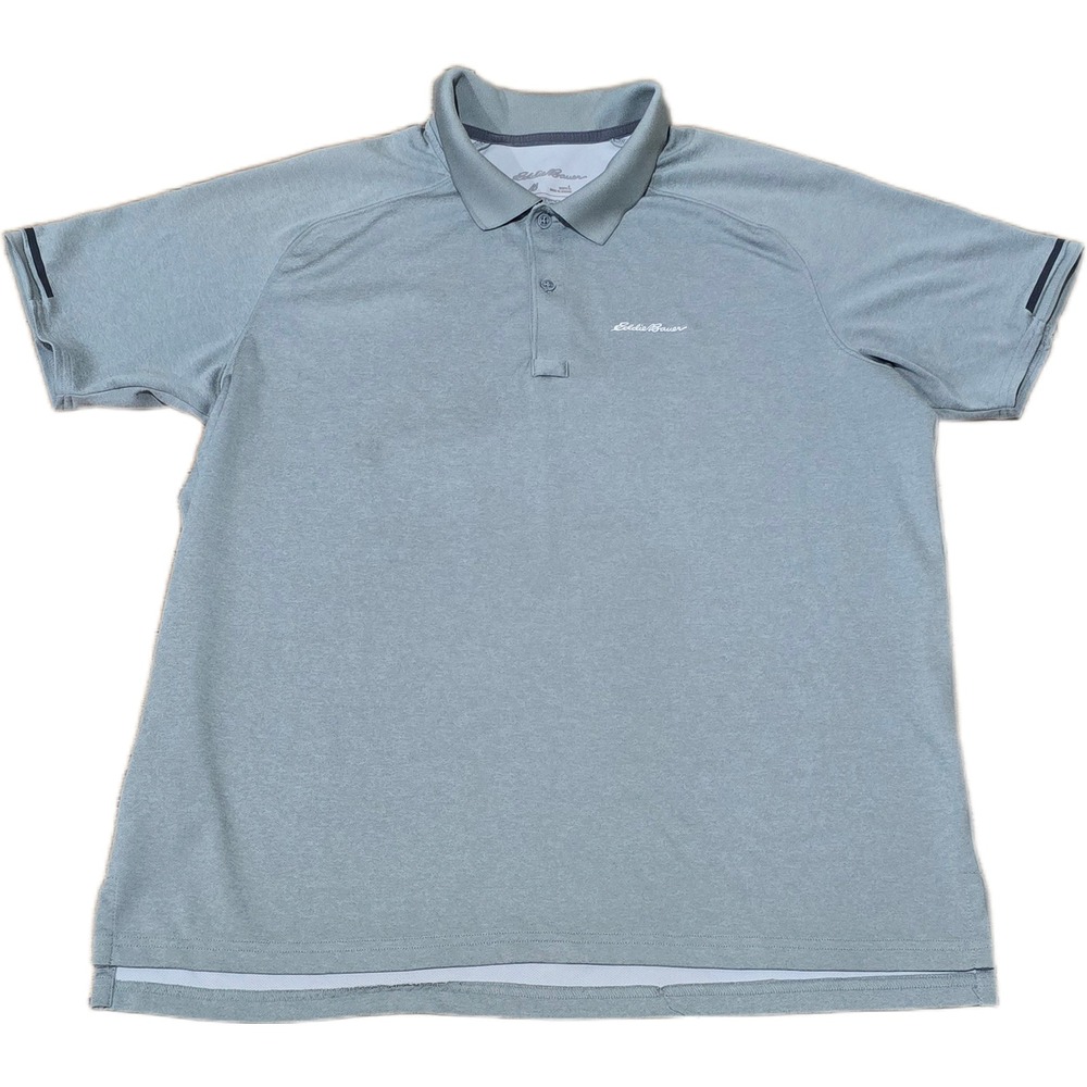 Eddie Bauer Mens FreeDry Polo Shirt Large L Light Blue Gray Short Sleeve Hiking